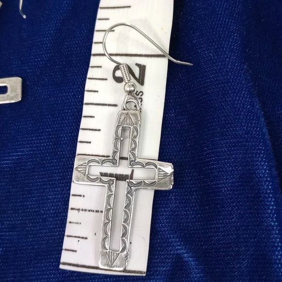 Sterling Silver Cross Dangle Earrings - Picture 5 of 10